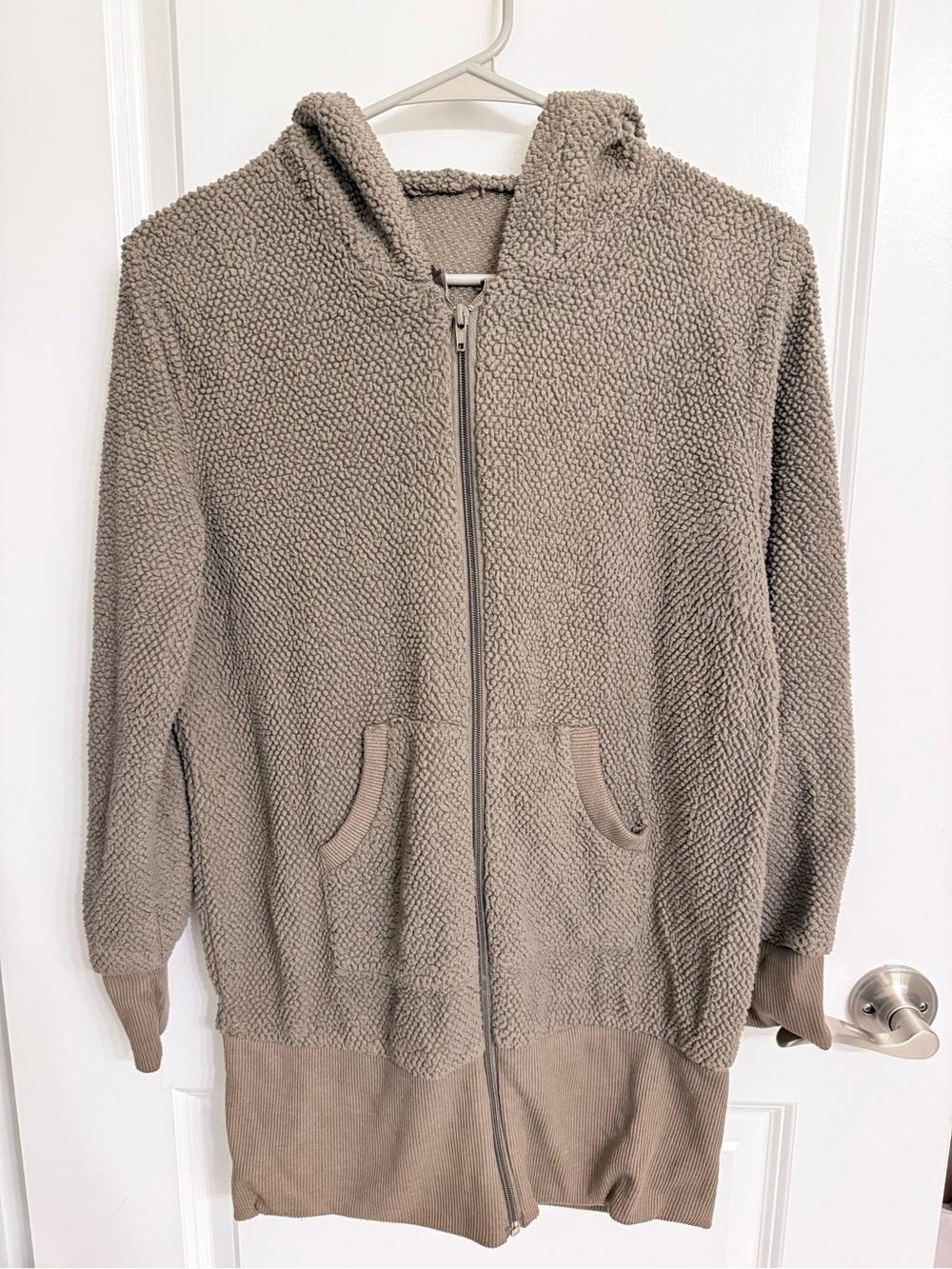 Cute Bear Ear Sherpa Hoodie Jacket Taupe Brown Cozy Fleece Zip Up